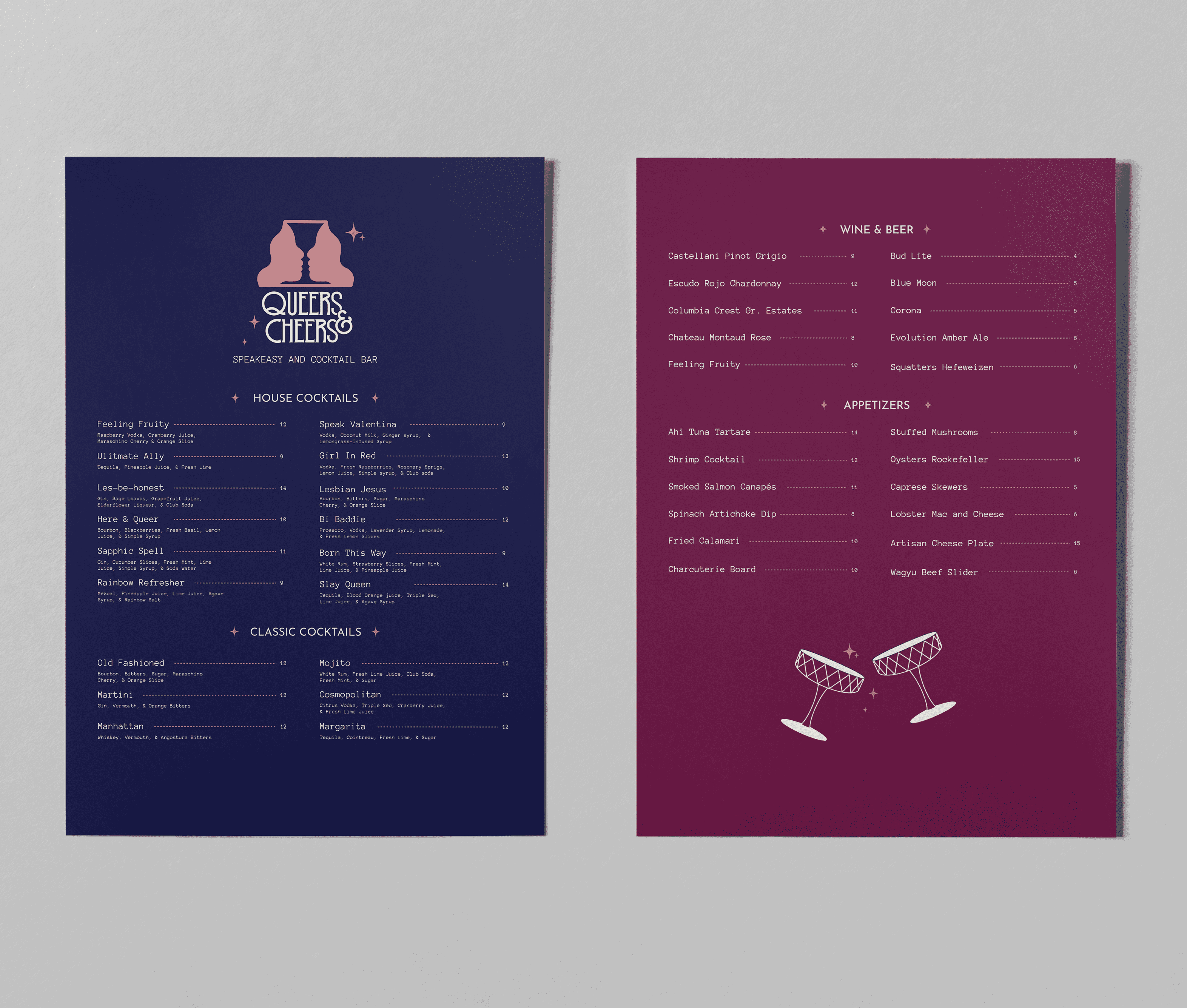 Queers & Cheers Speakeasy and Cocktail Bar menu.