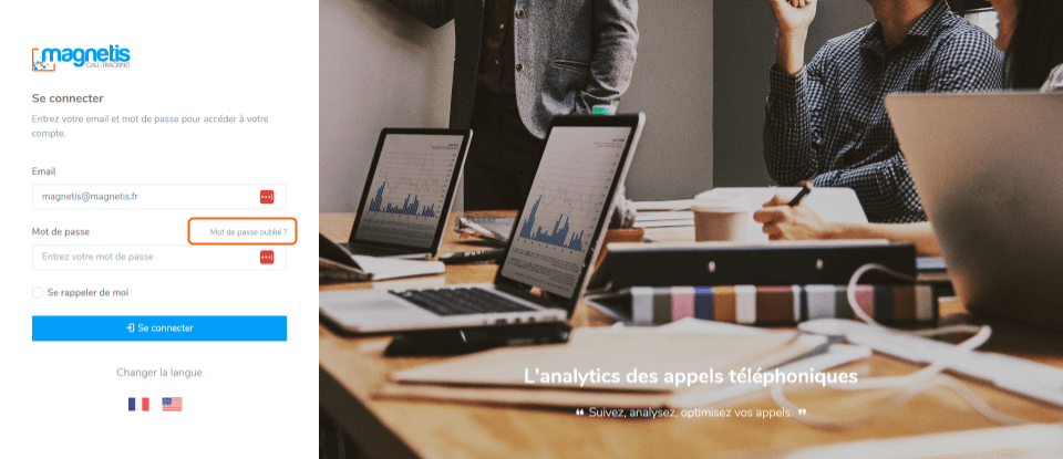 Lien mot de passe oublié sur l'interface Magnétis