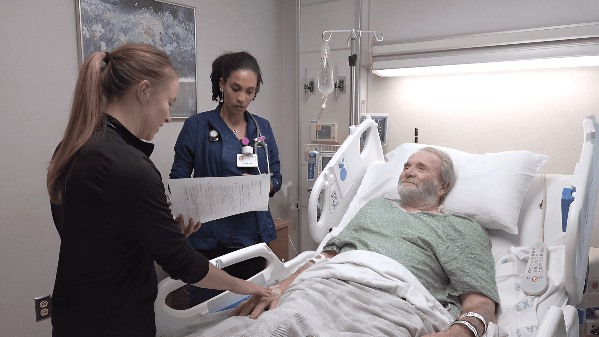 Nurses completing a 1Unit Bedside Handover with their patient