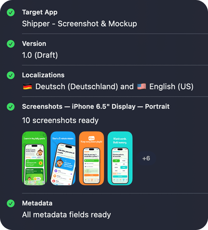Ship to App Store Recap - Screenshot - Meta data - Target App - Version