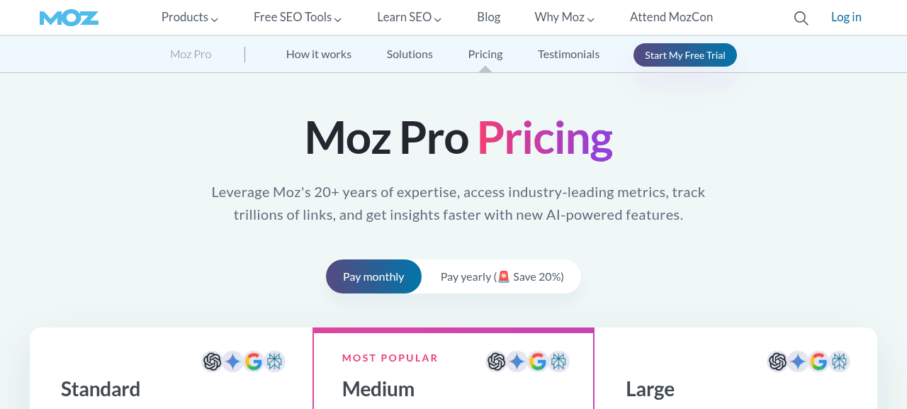 Moz Pro pricing page checked September 2026