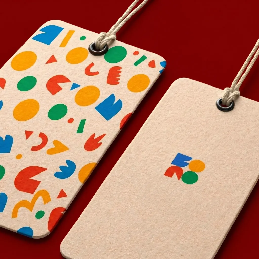 Vibrant art branding design on tags. Essential for a branding expert.