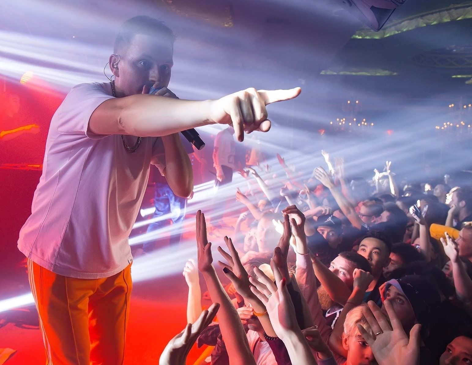 Looking up at a grand domed ceiling with columns