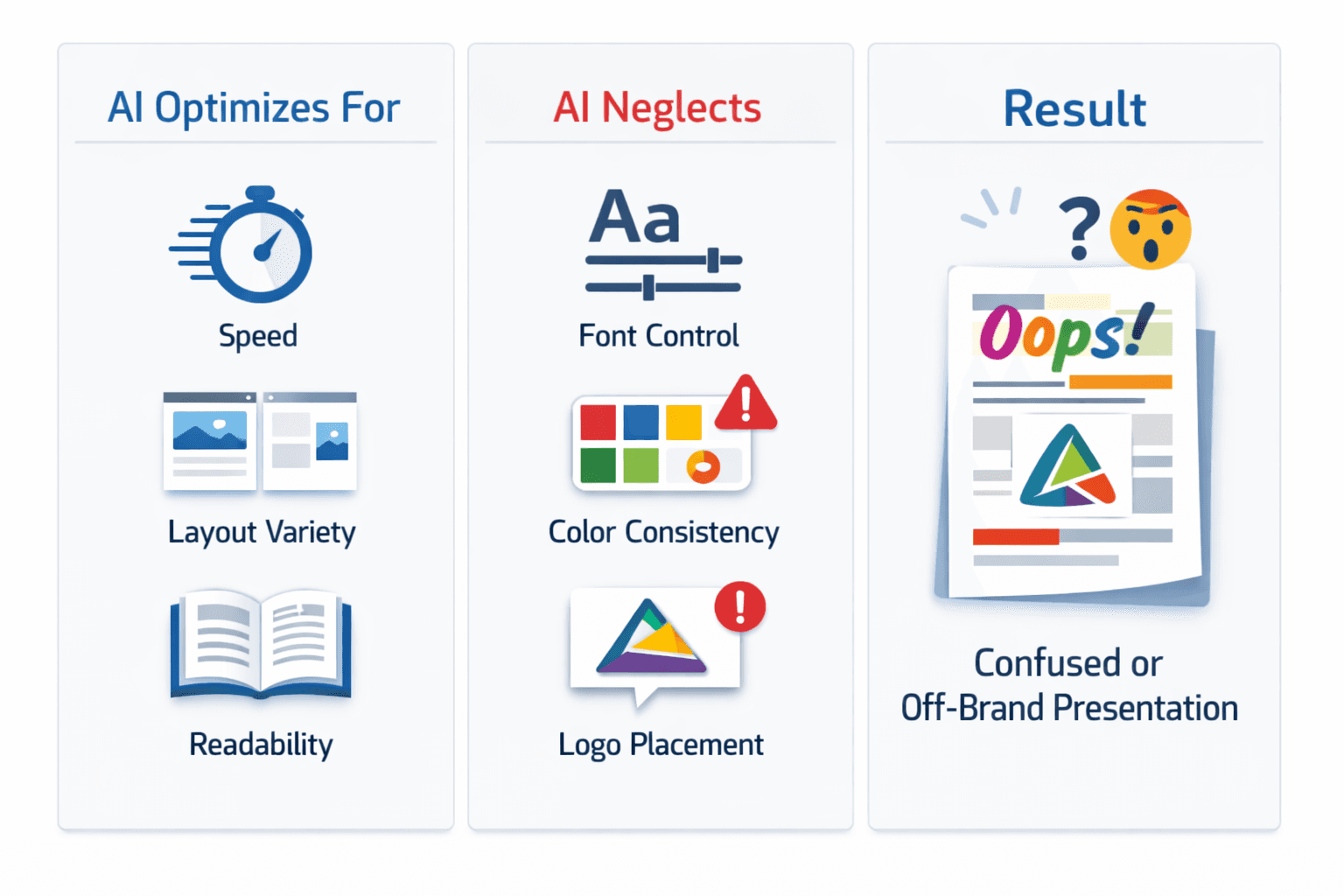 Infographic showing AI design priorities vs. brand consistency needs.