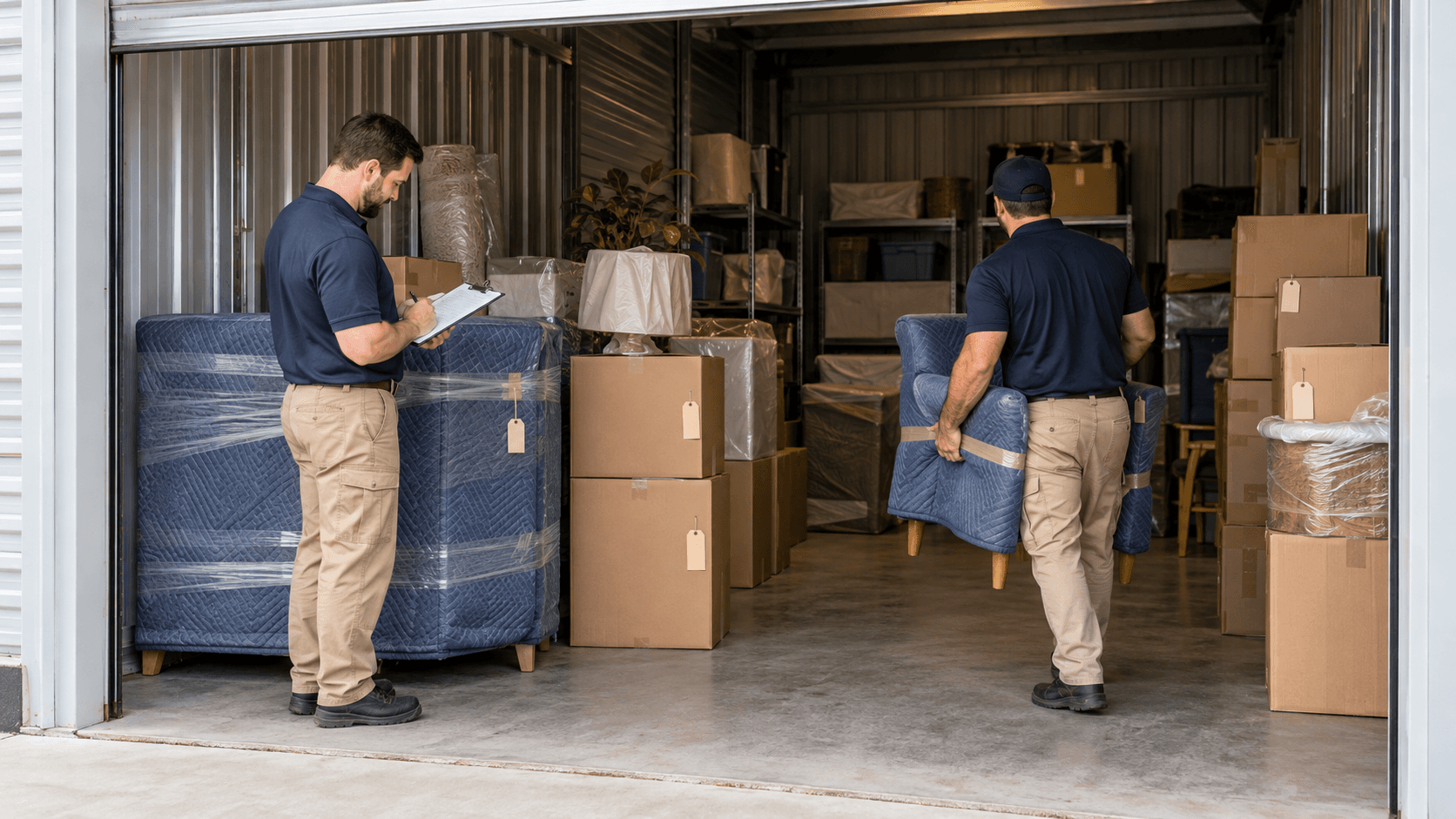 Workers packing household items.