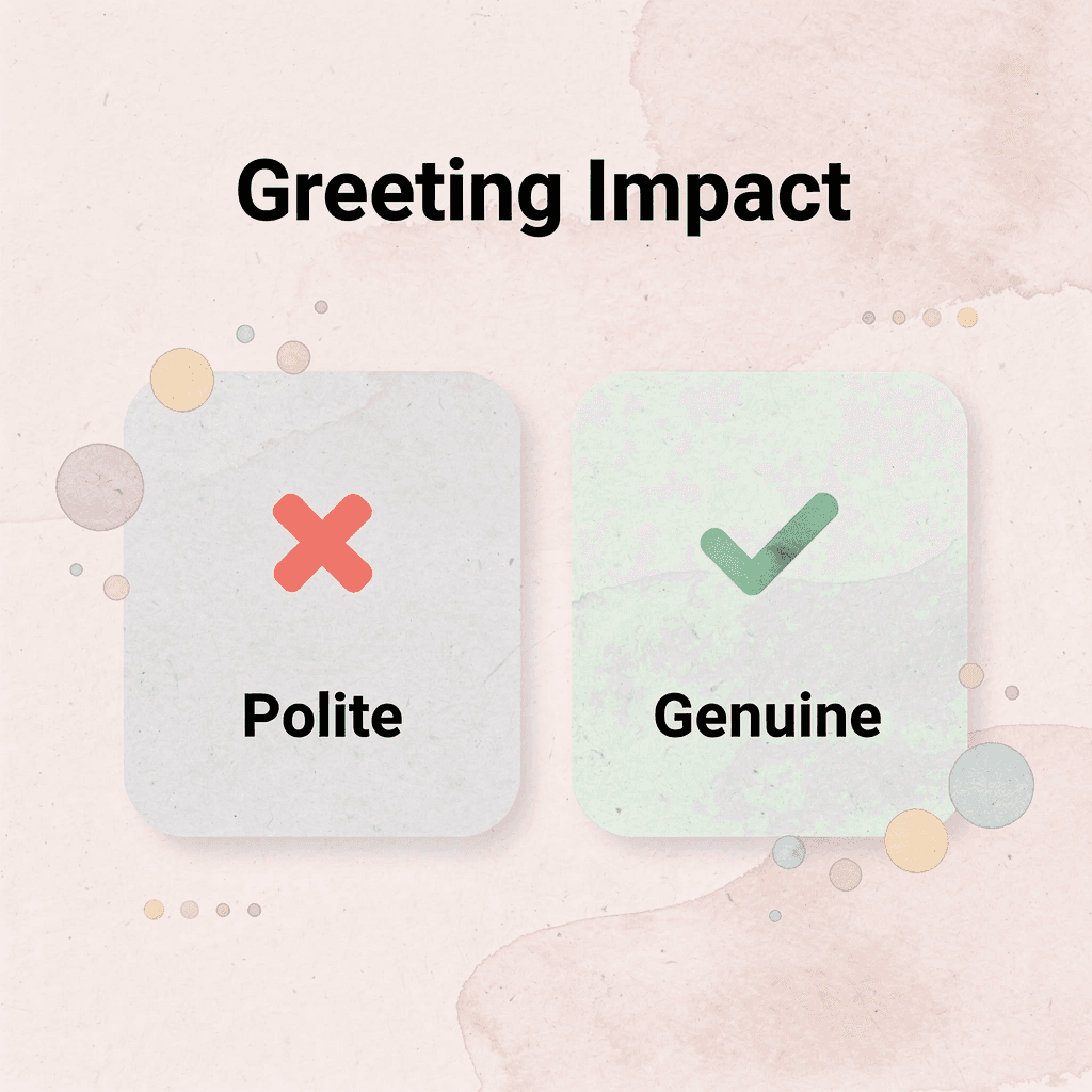 Before and after comparison showing greeting impact transformation