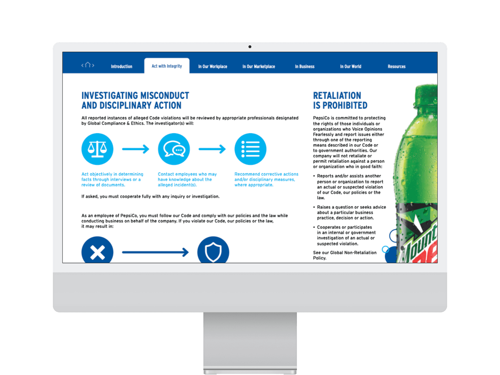 PepsiCo Code of Conduct on iMac