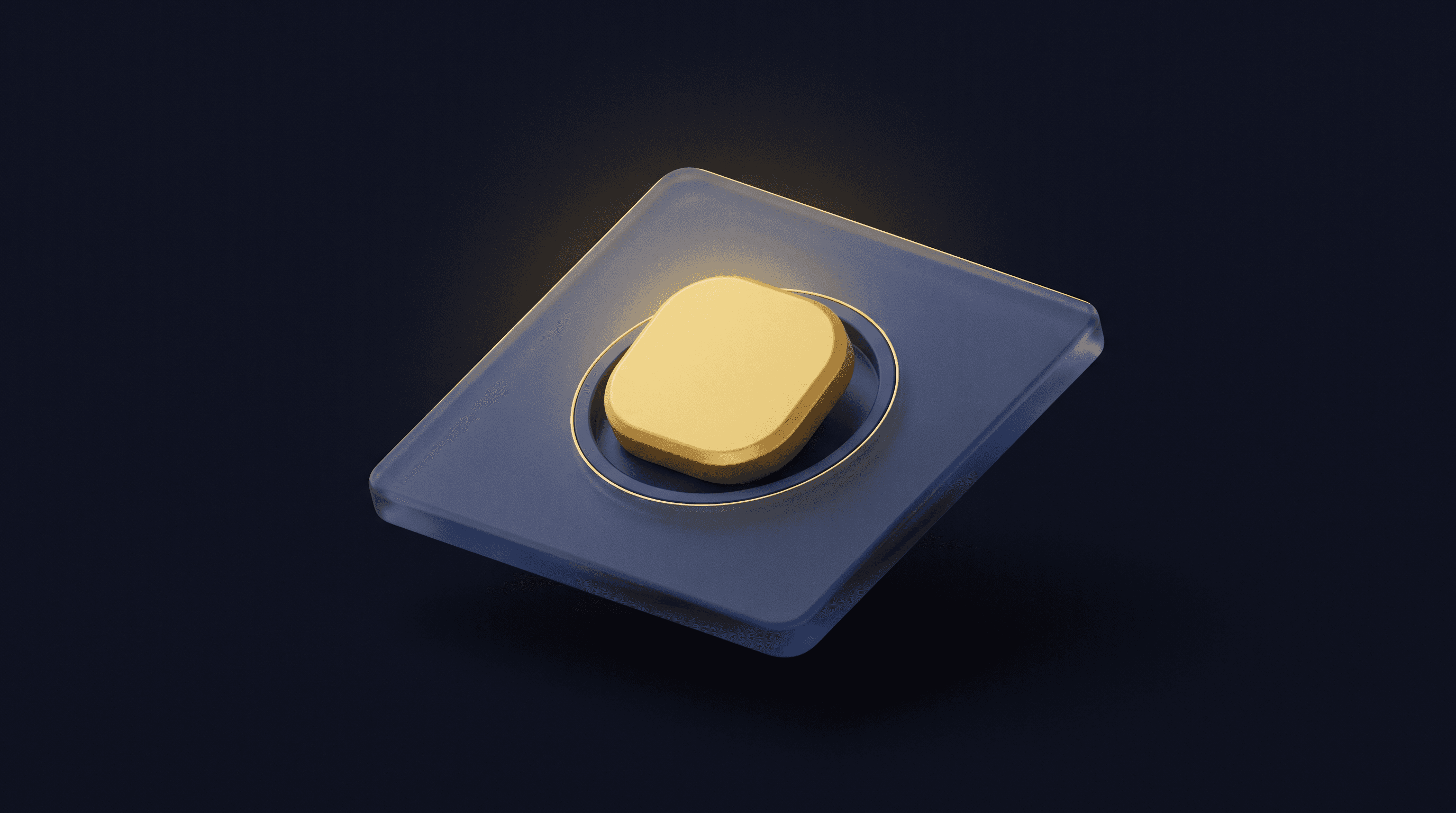 A single gold token seated precisely into one socket on a bare panel, the picture of keyword placement done once in the right spot rather than repeated.