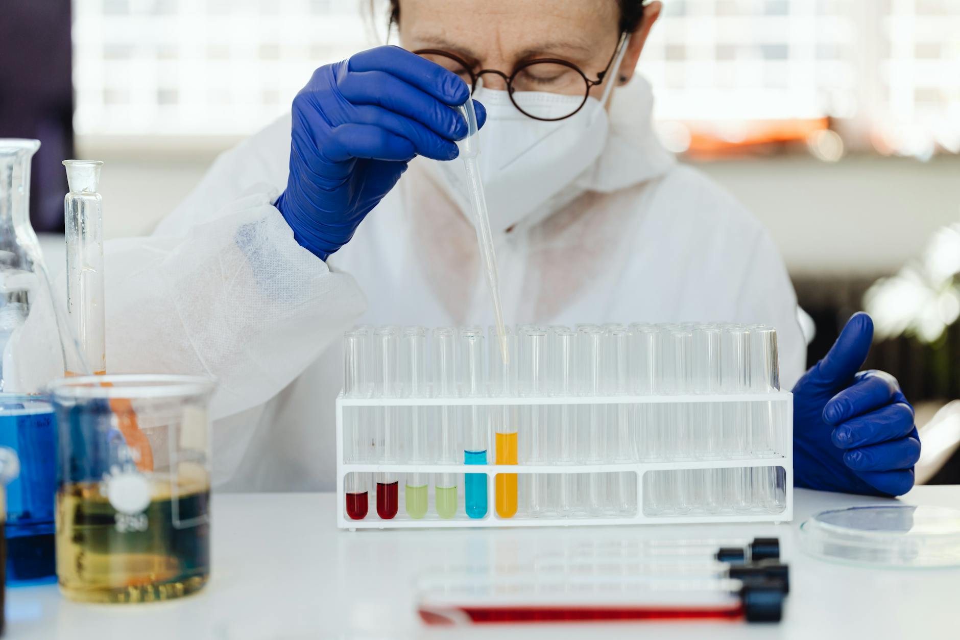 Scientist handling test tubes in laboratory for heavy metal testing