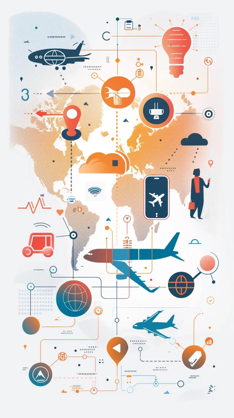 Icons representing features of eSIM technology for travelers