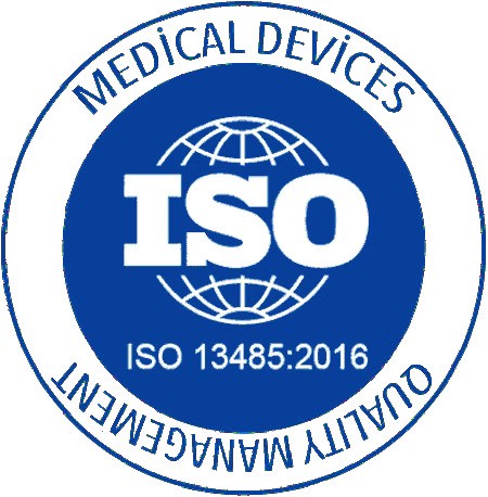 ISO 13485:2016 certification badge for medical devices, indicating compliance with international quality management standards for medical equipment manufacturing.