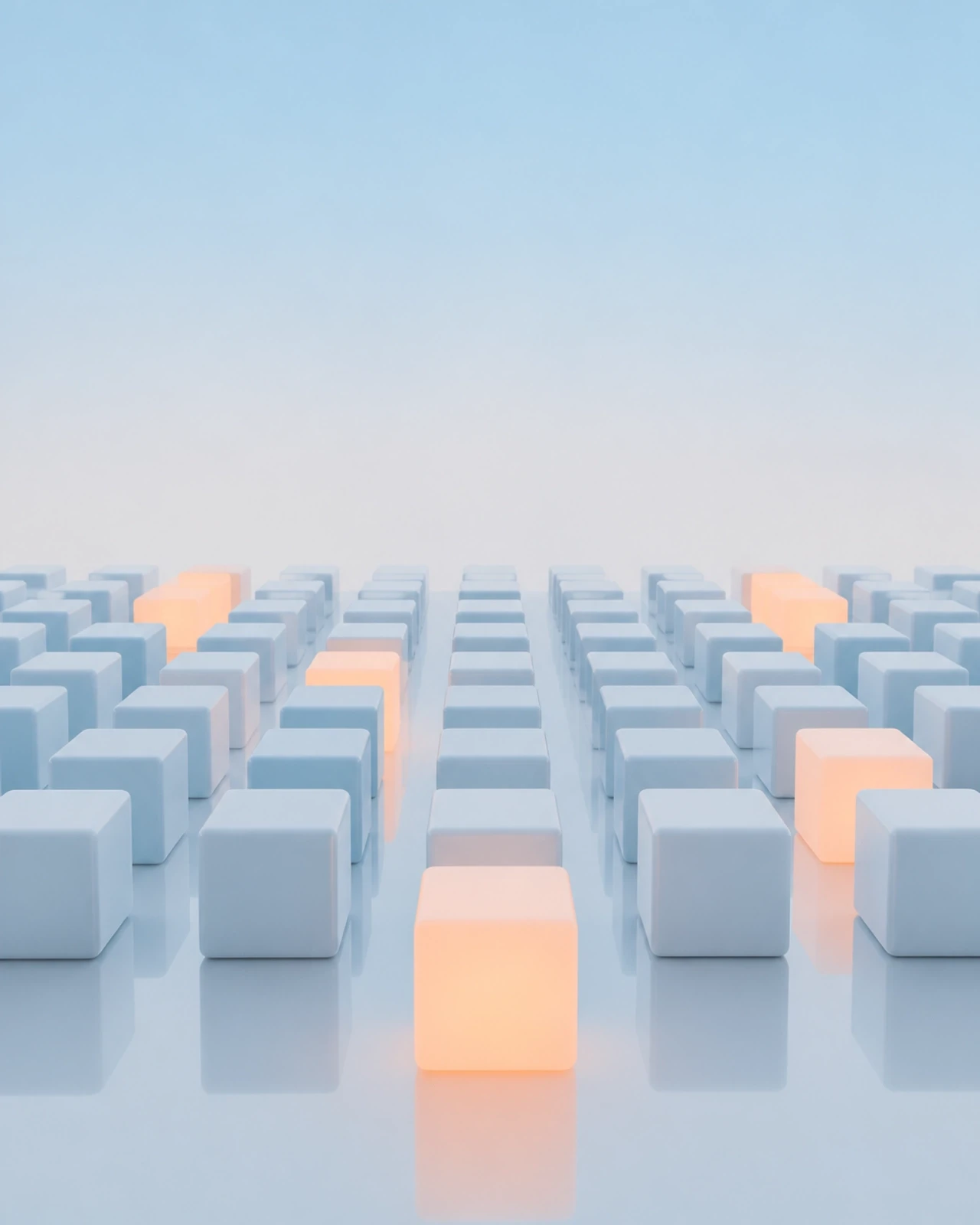 Grid of soft-edged cubes representing measurement and scoring