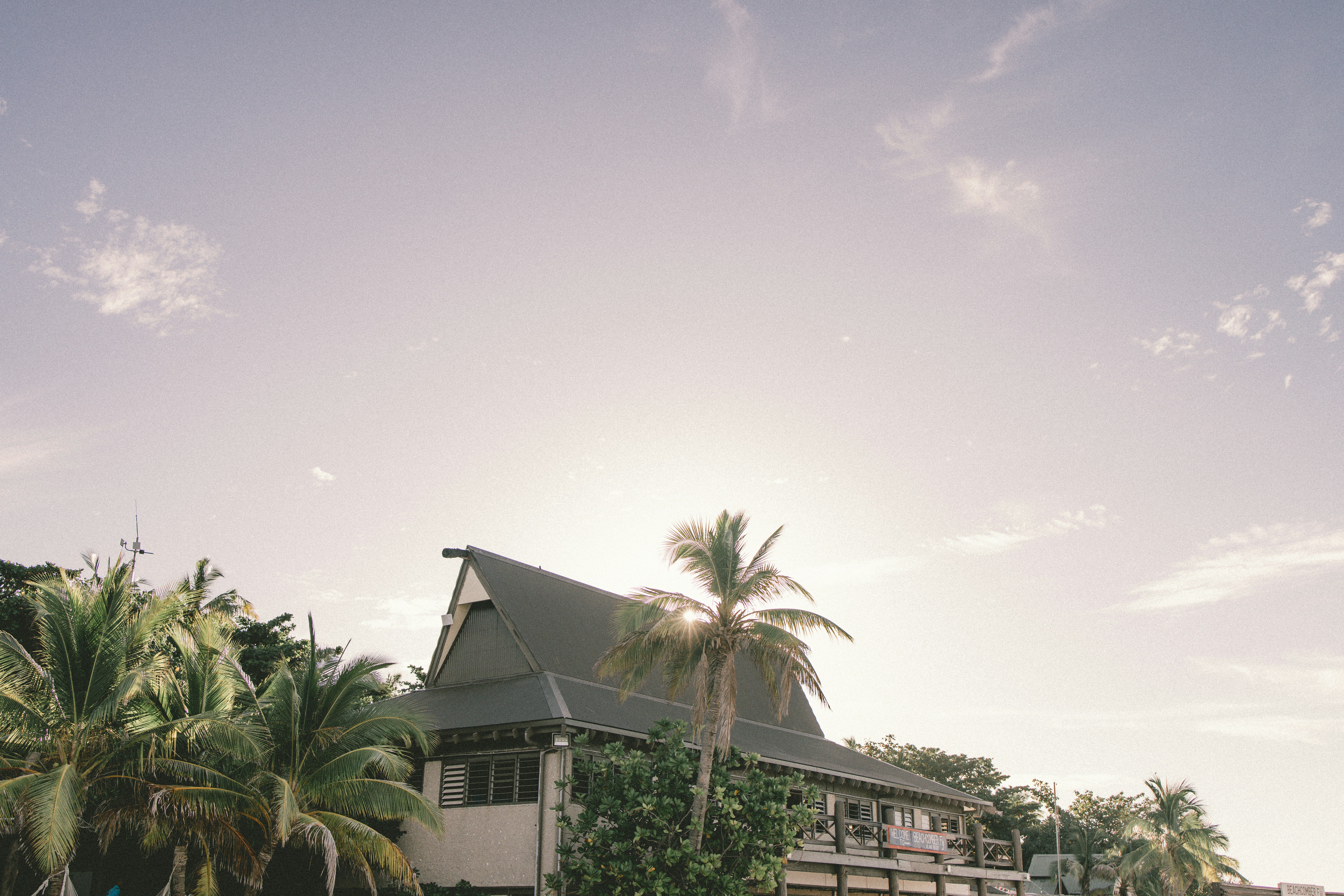 a house with palm trees in front of it