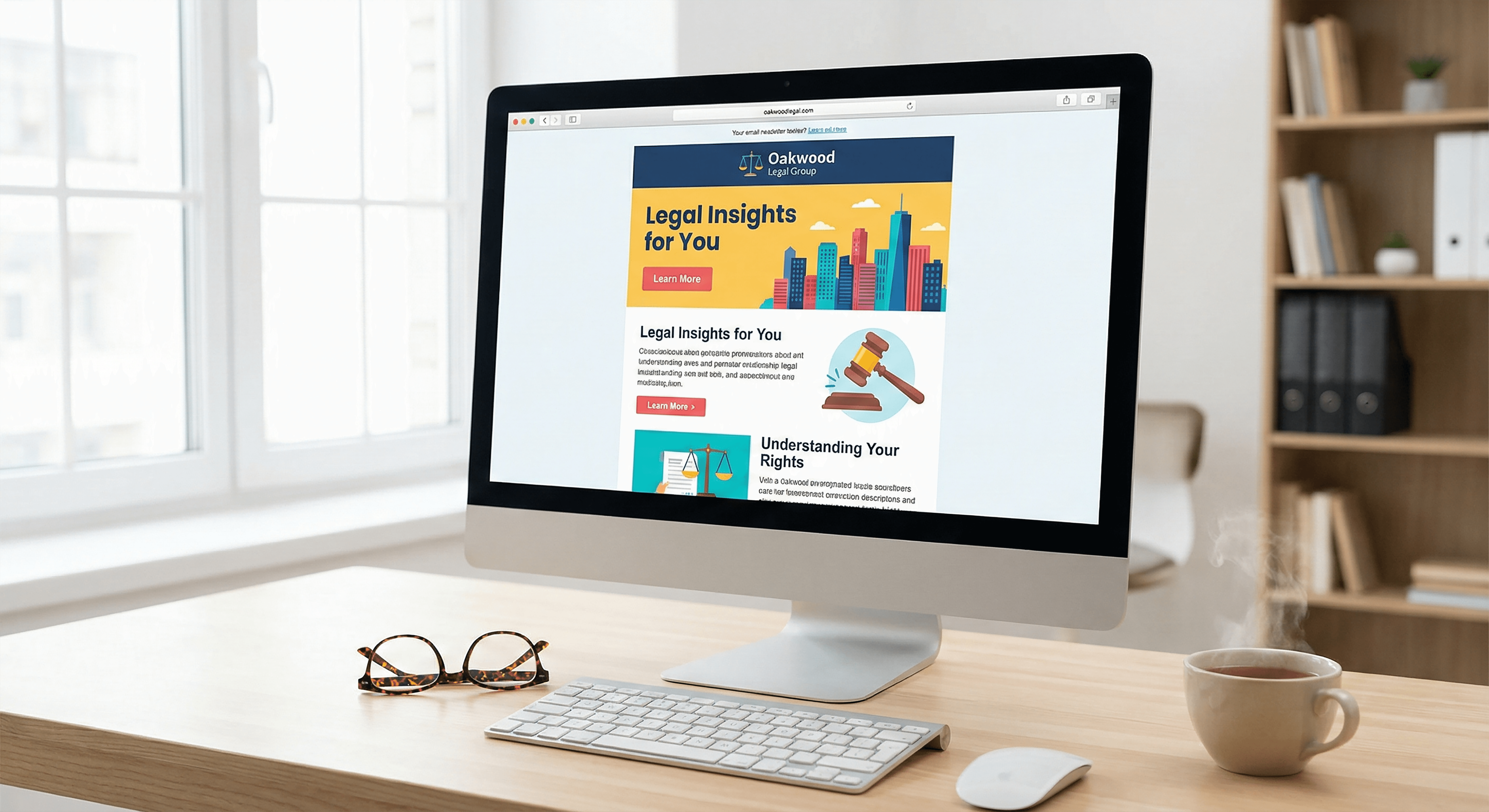A computer screen displaying a customized email newsletter reflecting creative marketing ideas for law firms.png
