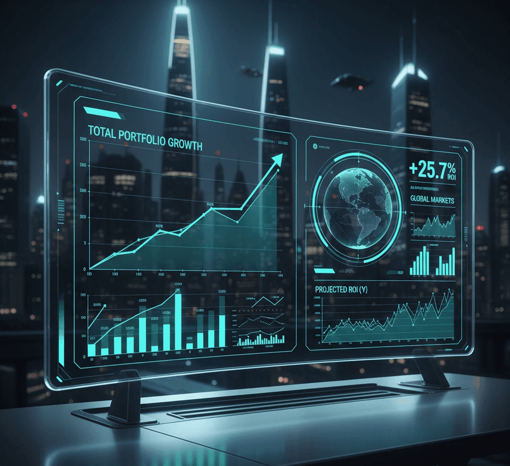 Illustration of a campaign forecast calculator dashboard. A free AI marketing tool by Mahendra R for projecting ROI and CPA.