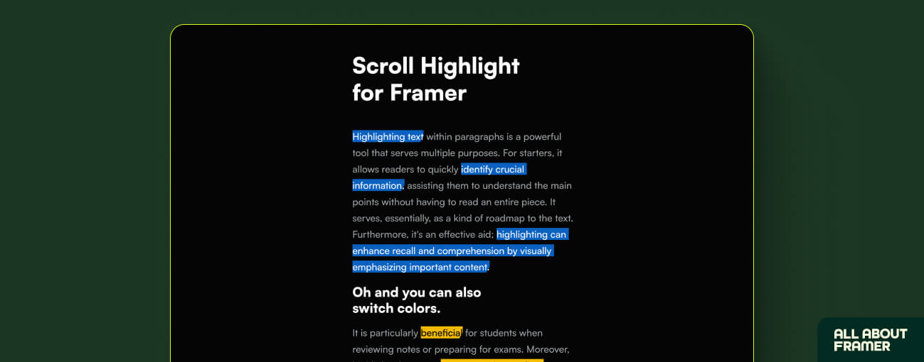 Scroll highlight component for Framer