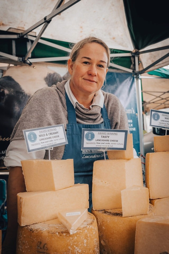 A degustation stand with wine and cheese