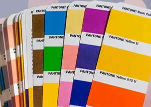 Pantone colour fan book opened with showing some of the striking colors