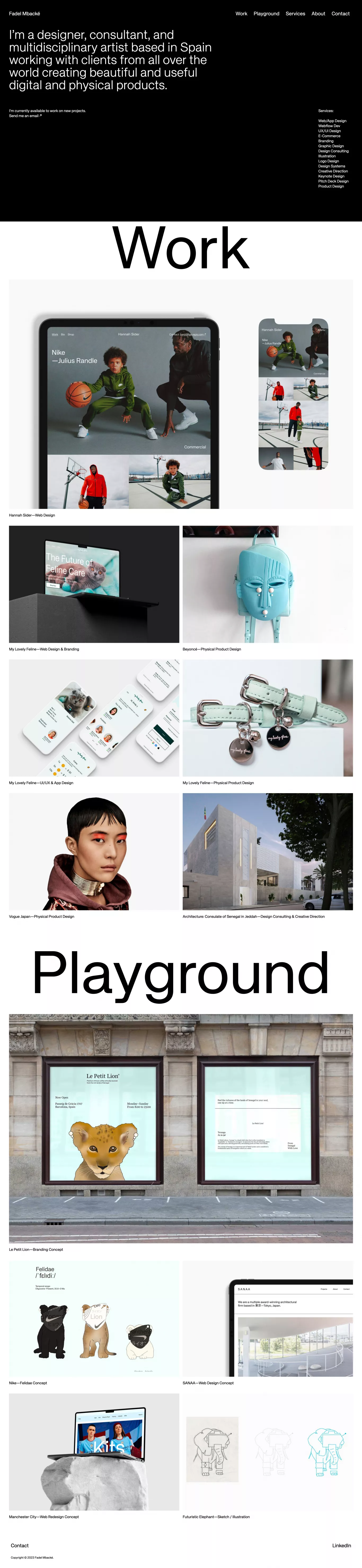 Fadel Mbacké portfolio page screenshot showcasing Design and Tech design