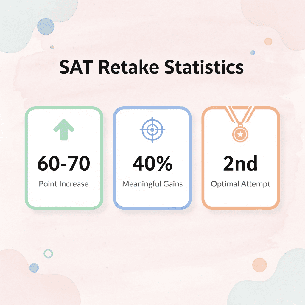 Statistics showing SAT retake performance metrics