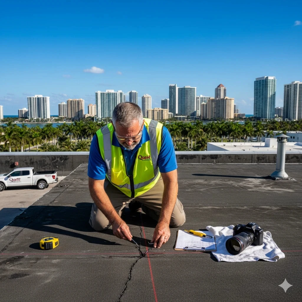 Professional commercial roof inspection in South Florida by Quest Construction