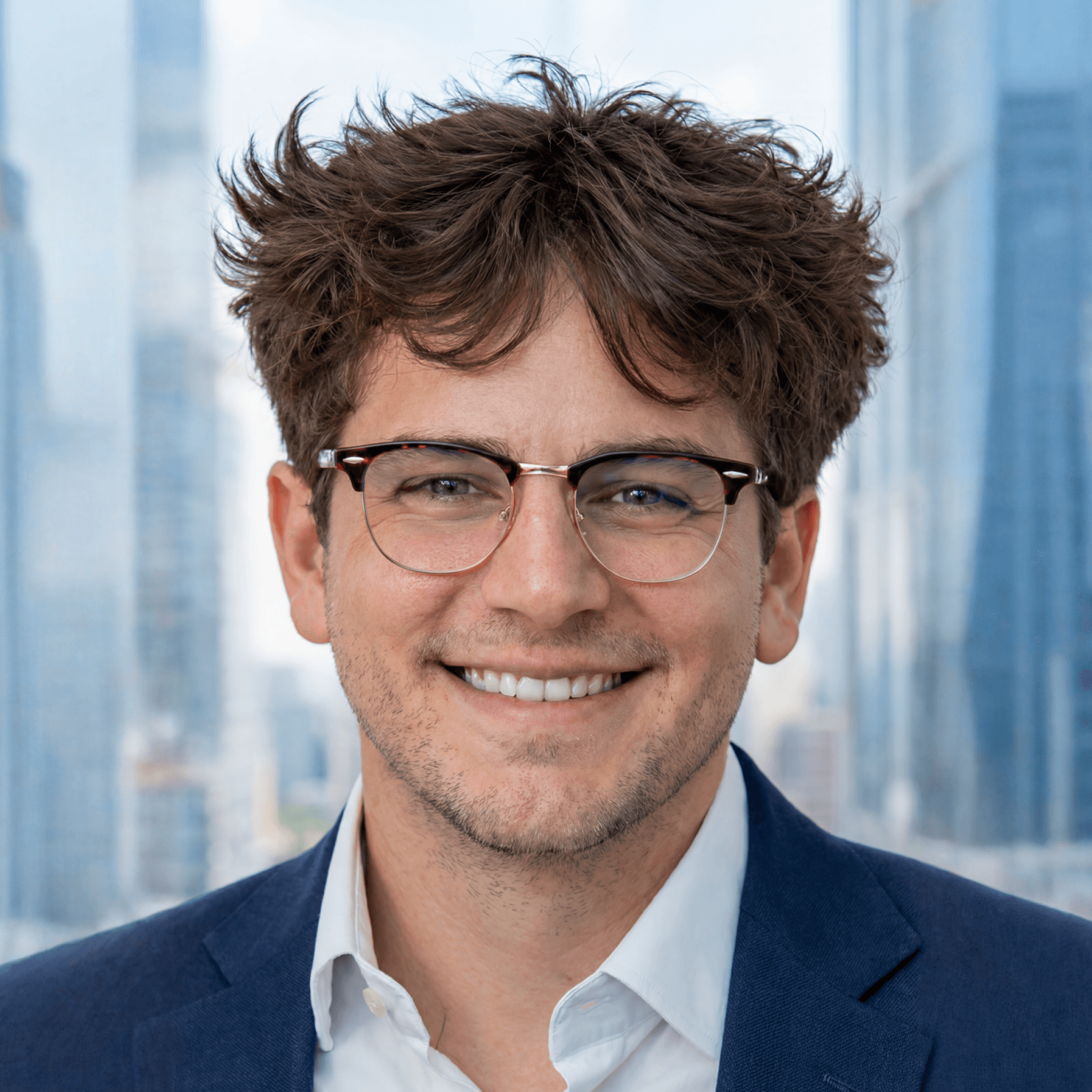 persona portrait image man with orange background and person's image on top