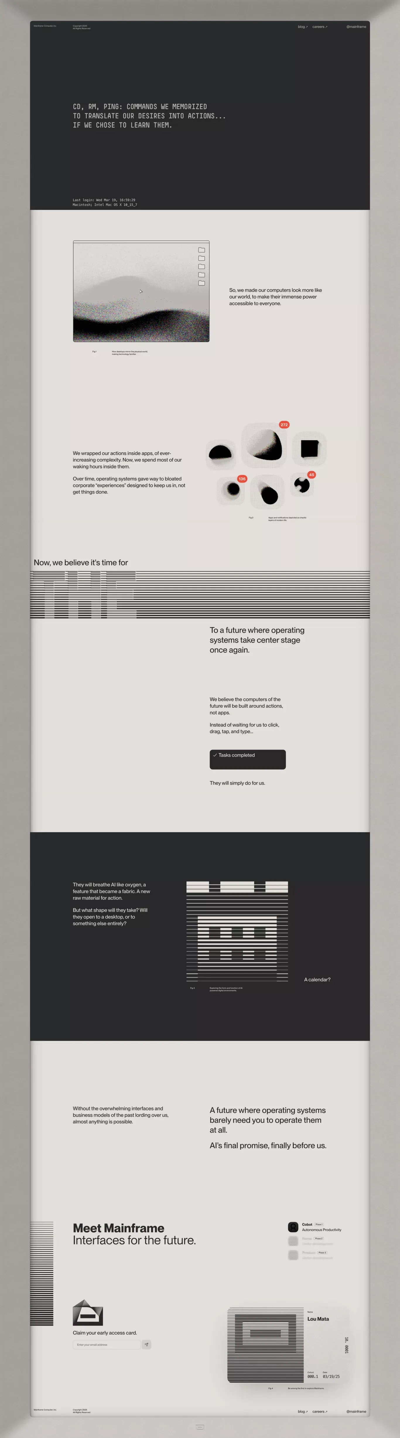 Mainframe landing page screenshot showcasing Tech design