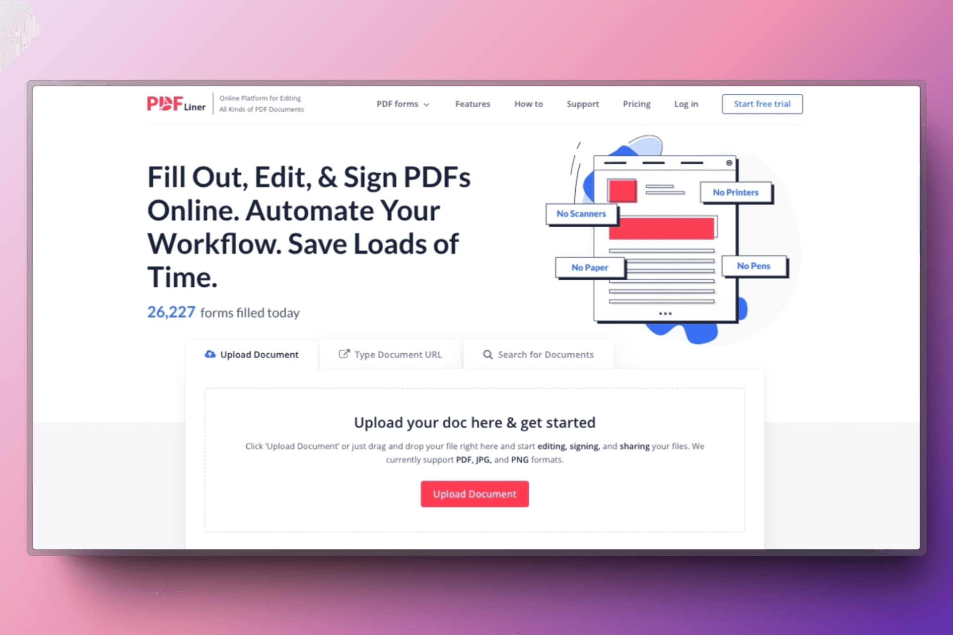 a screenshot of an old PDFLiner landing page design