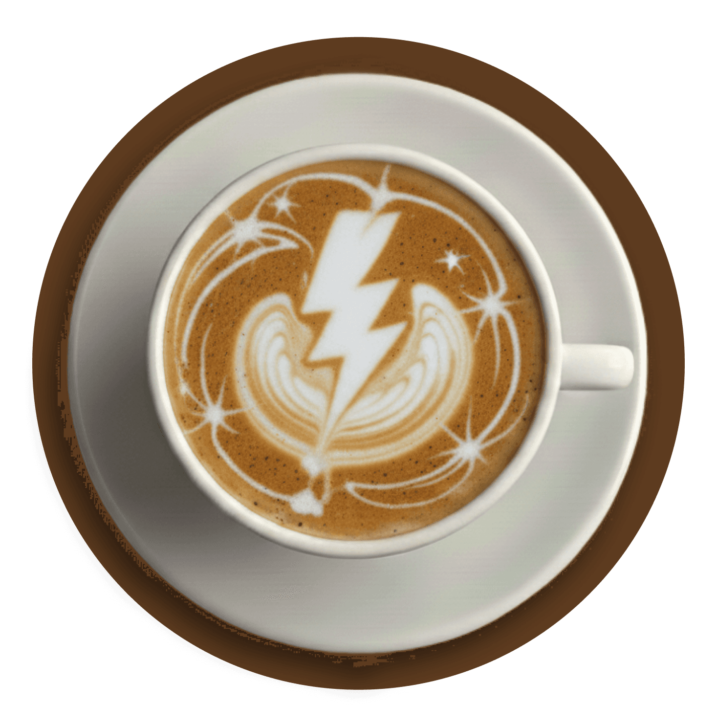 Latte art with lightning bolt design