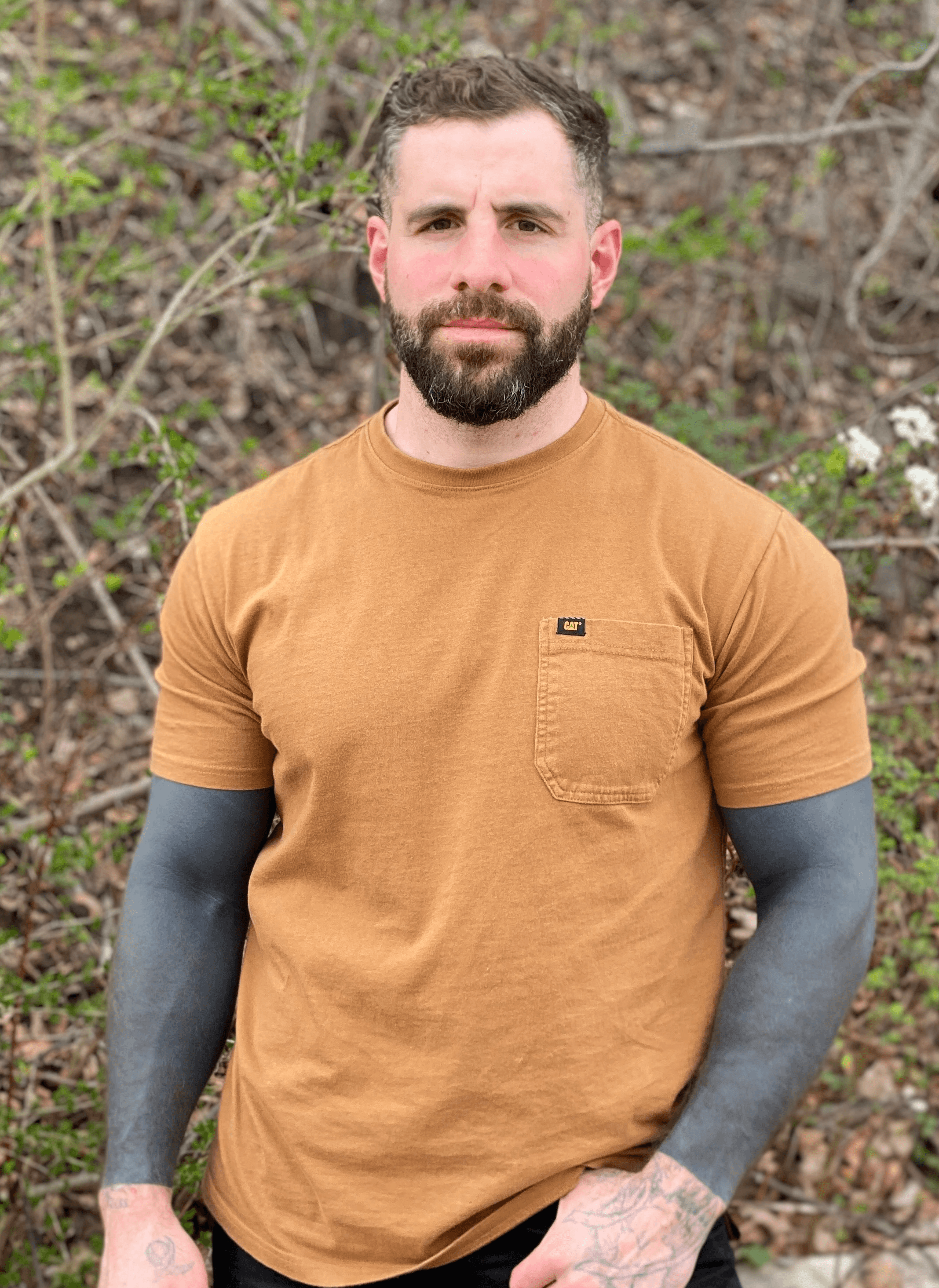 woman wearing black crew-neck shirt