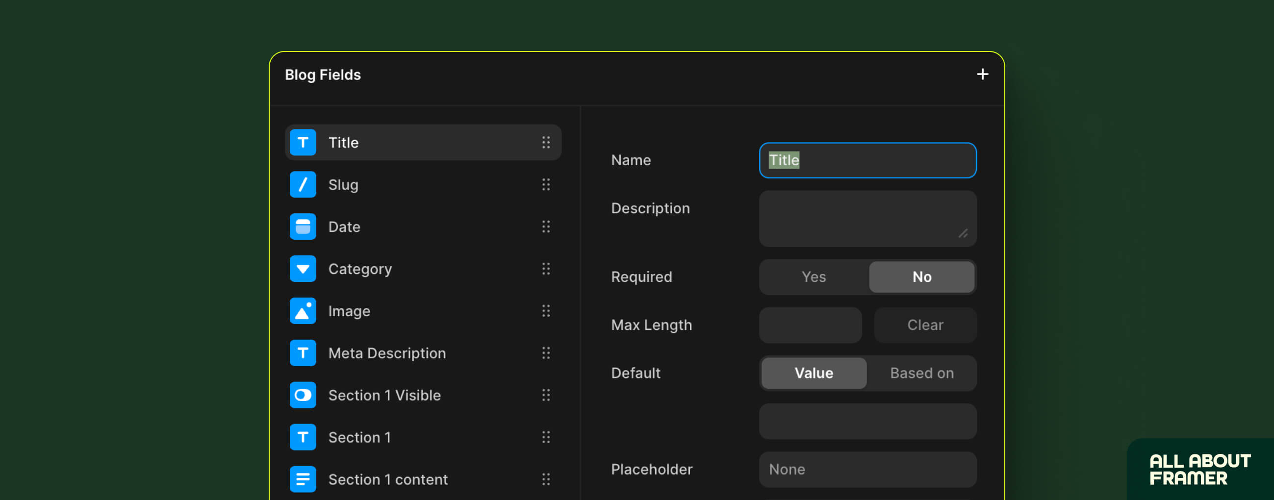 Add fields in Framer CMS