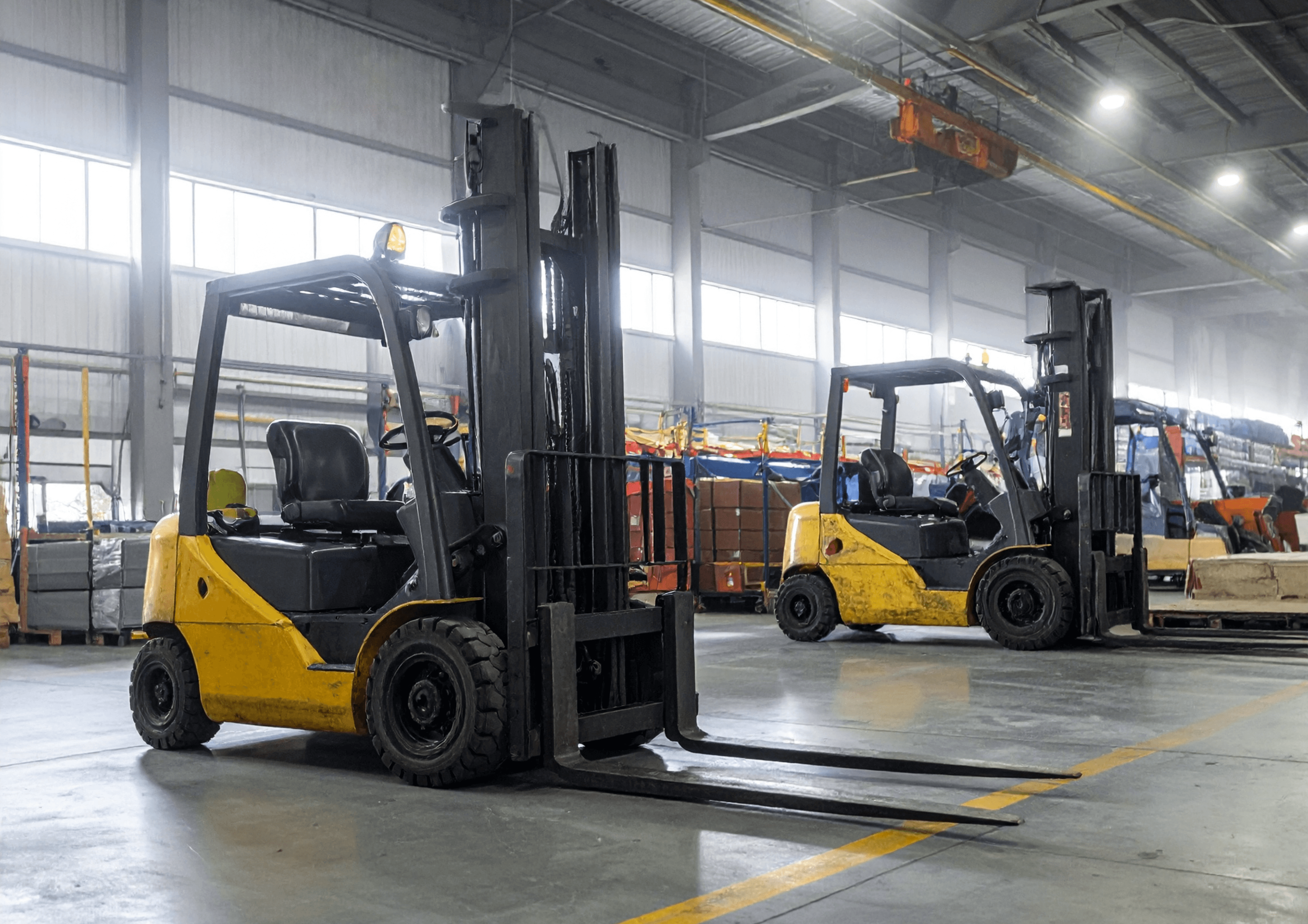 forklift truck in a warehouse bu stacatruc