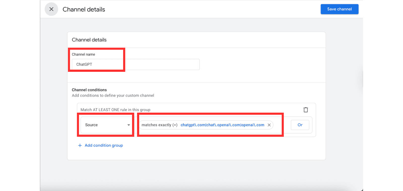 channel details in GA4