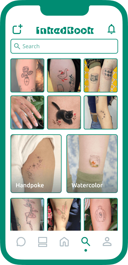 Inkedbook community screen for exploring artists and designs