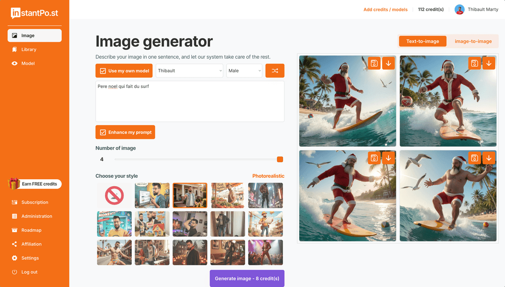 Instantpo.st — SaaS de création d'images IA avec entraînement LoRa