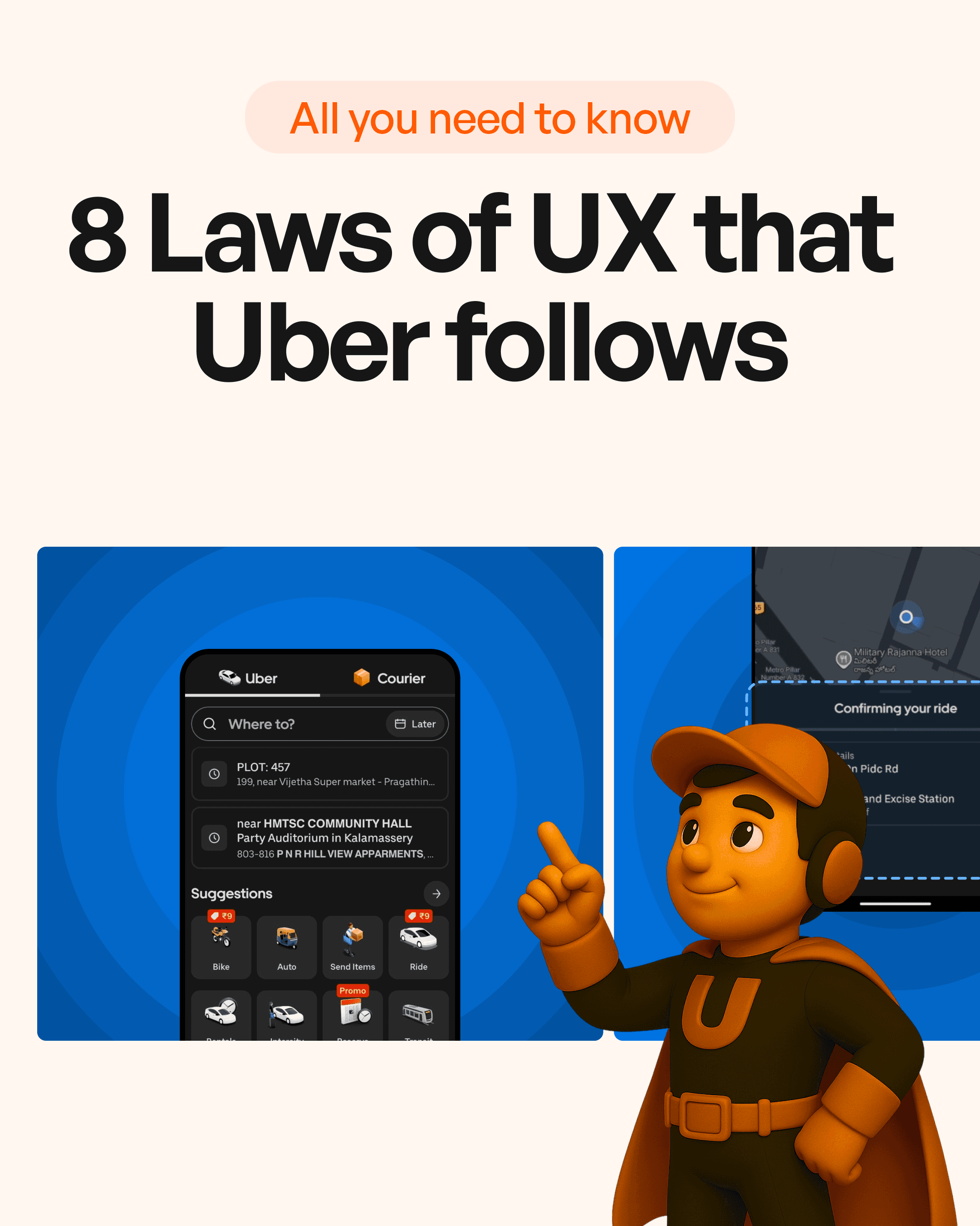 Upslide Mascot showing Uber app screens