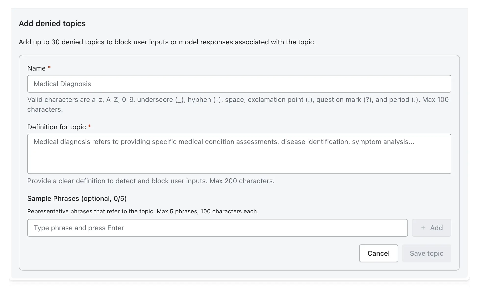 Add Denied Topic