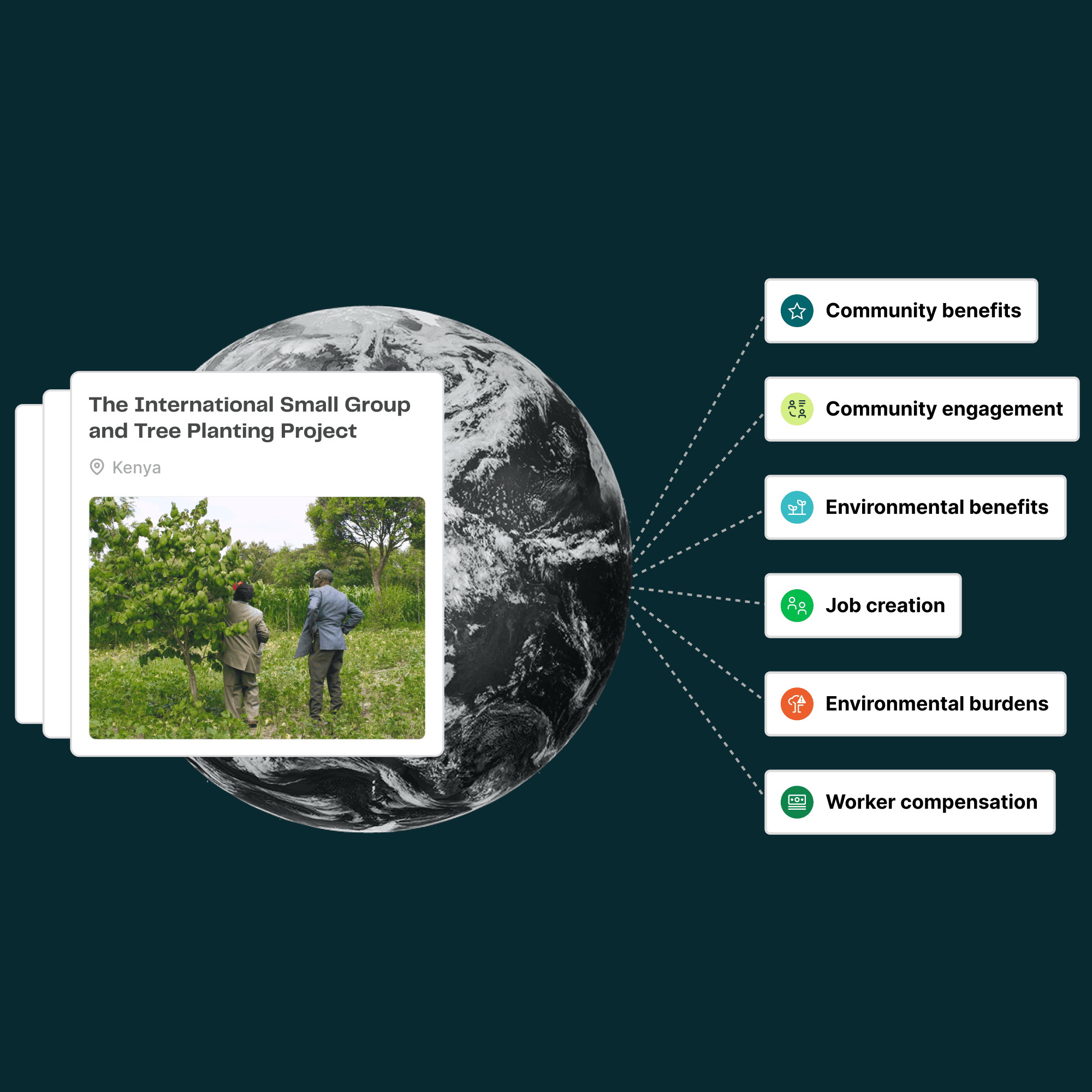 A collage-style illustration about carbon removal projects and criteria.