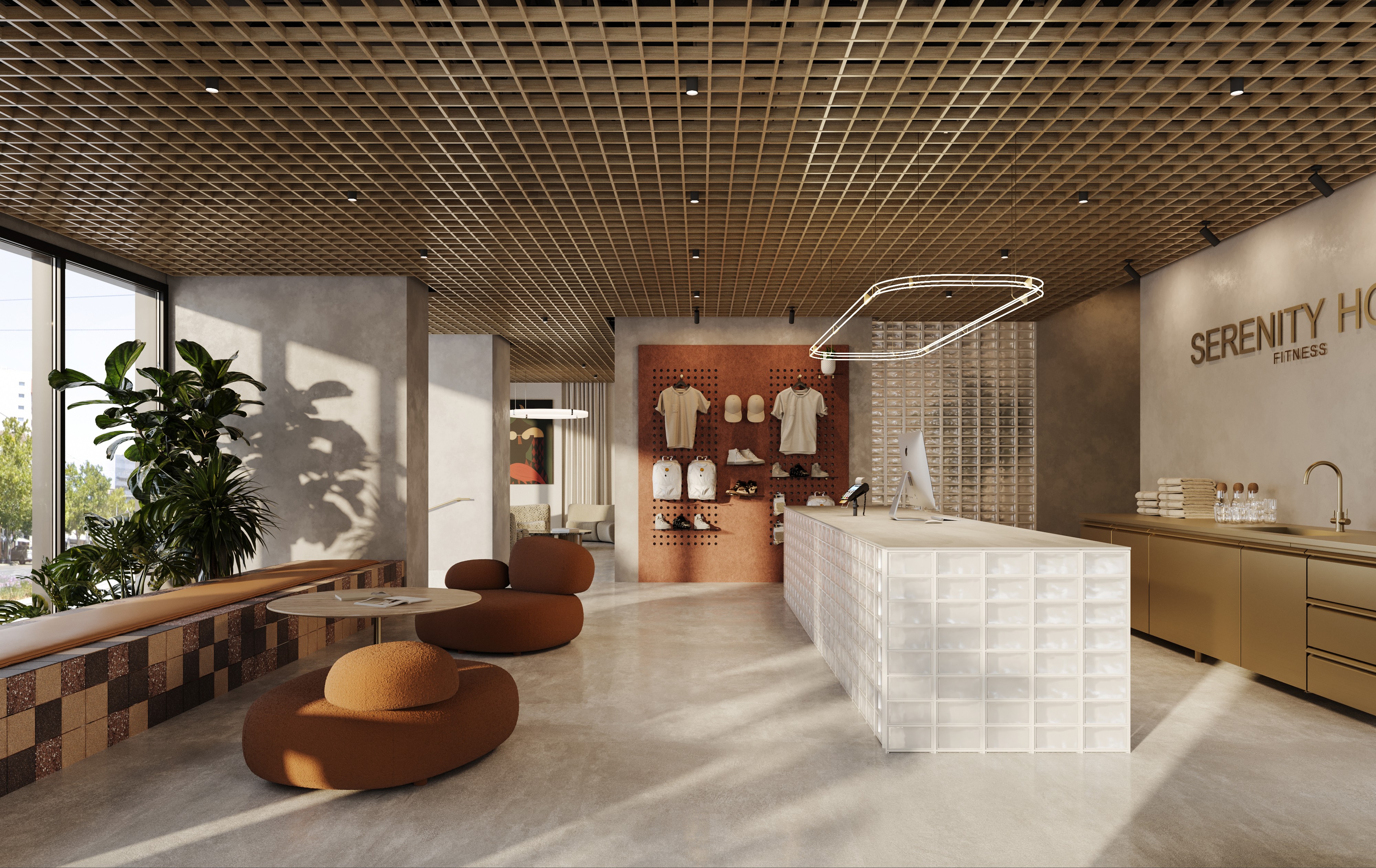 Geometric wooden wall panels with angled shapes and warm highlights.