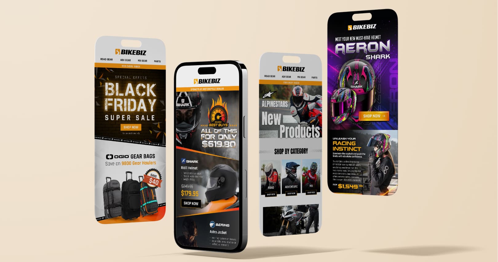 Mobile app UI designs with multiple screens