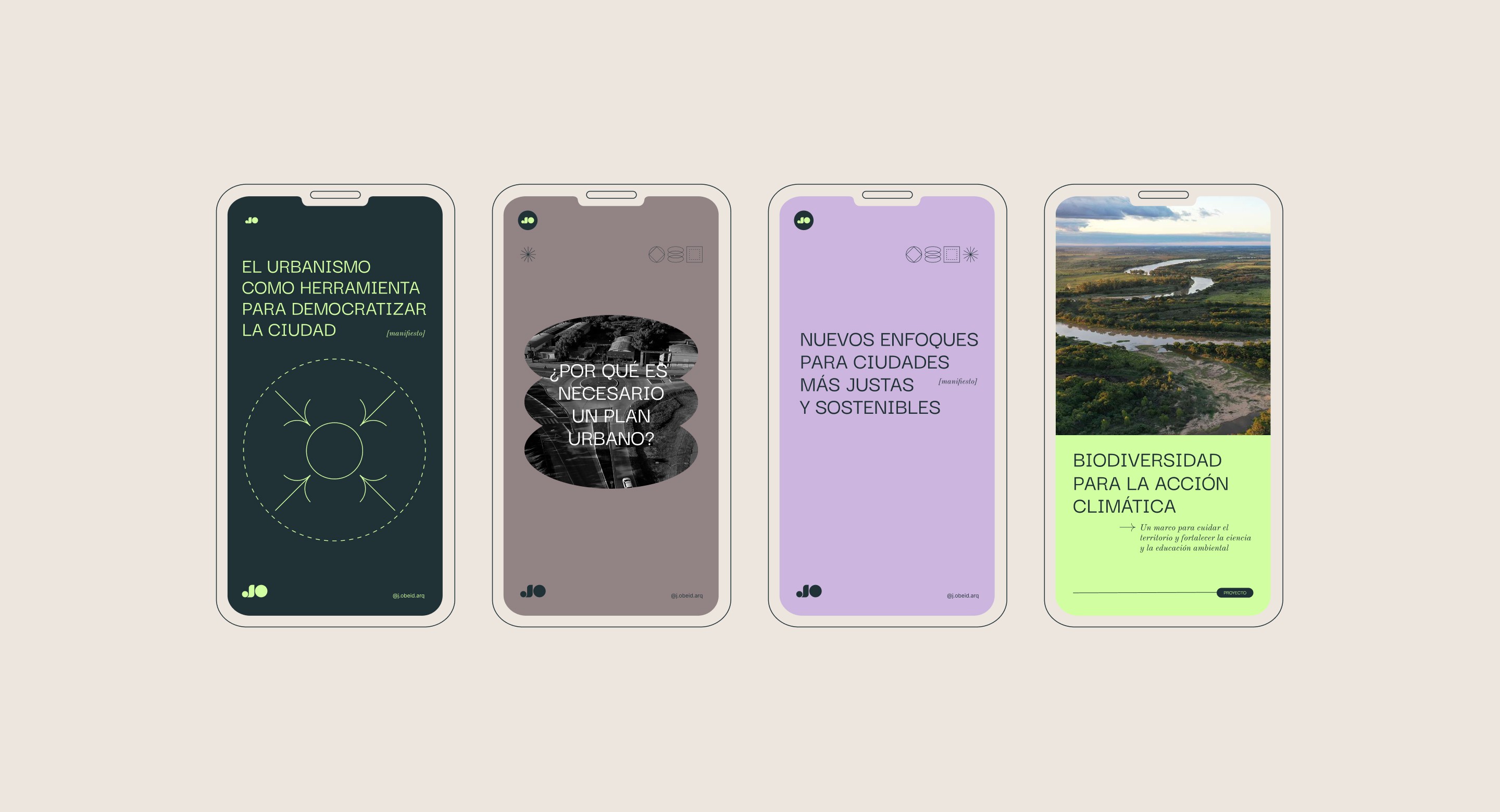 Series of social media layouts using Josefina Obeid brand system