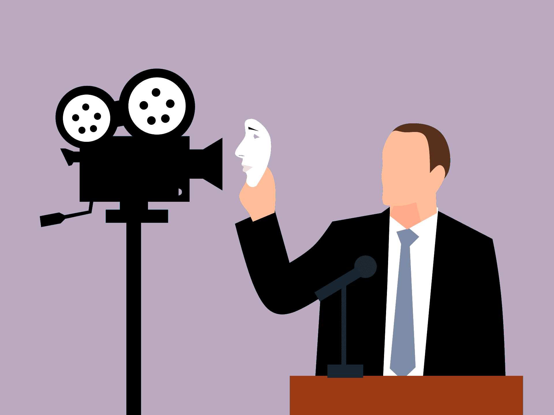 news reporter with a mask to hide his face