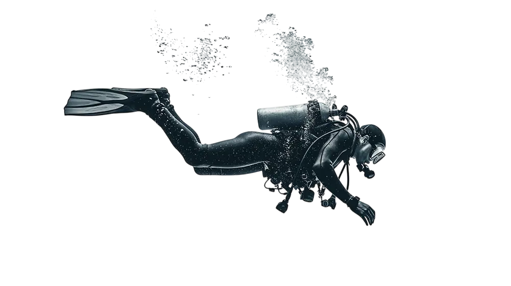 Plongeur sous-marin en exploration – illustration de l’analyse en profondeur du marché, des cibles et des concurrents menée par l’agence TurboHero.