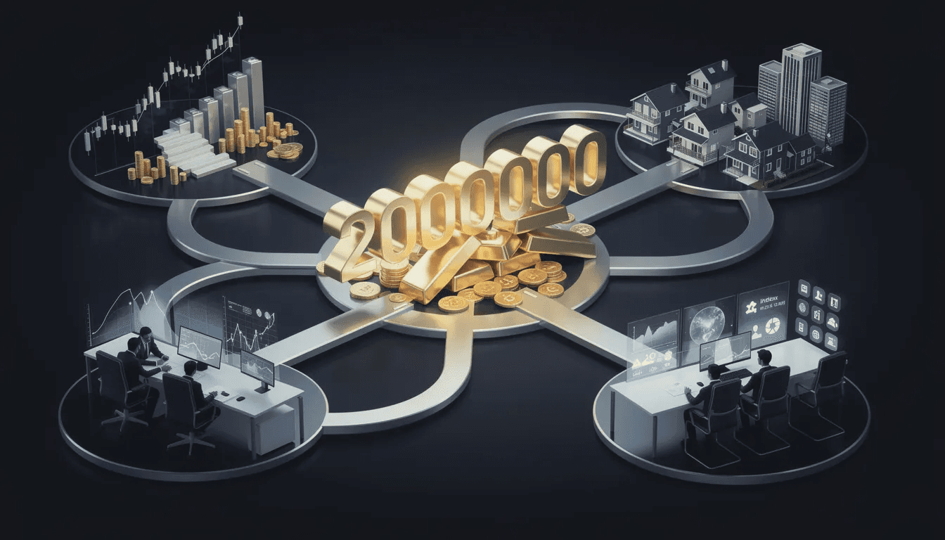 An illustration depicting various paths to achieving a 2 million net worth, showcasing different financial strategies.