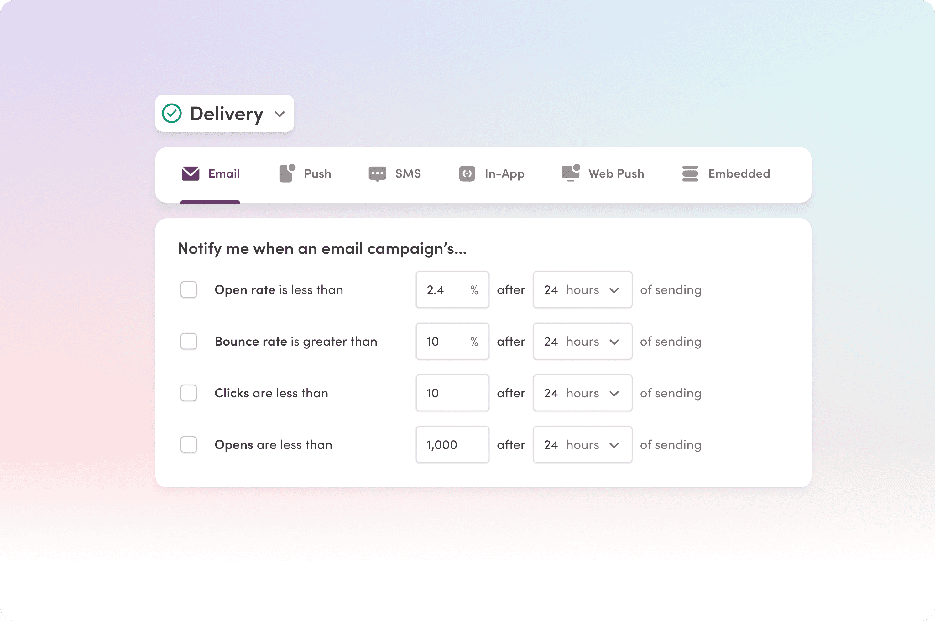 Screen from a fictional website on a purple gradient background