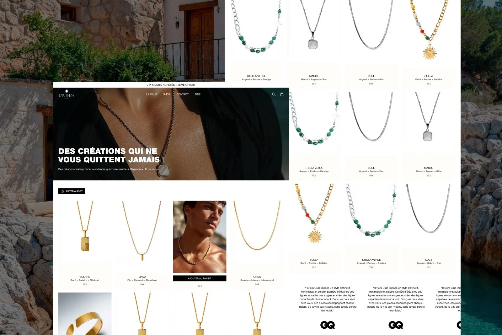Refonte de la page marque Riviera Club avec storytelling savoir-faire, visuels lifestyle et positionnement bijou intemporel