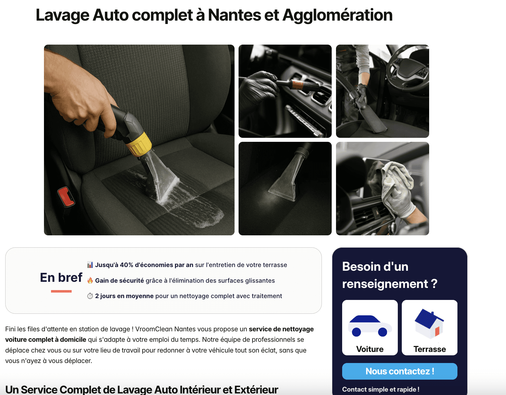 SIte web réalisé pour une nettoyeur automobile. Réalisé par Tamaflow - agence web à nantes.