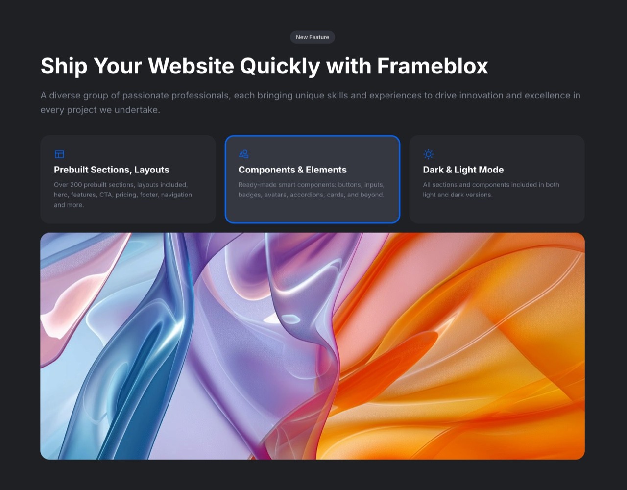 Framer Dark Features Section - Frameblox UI