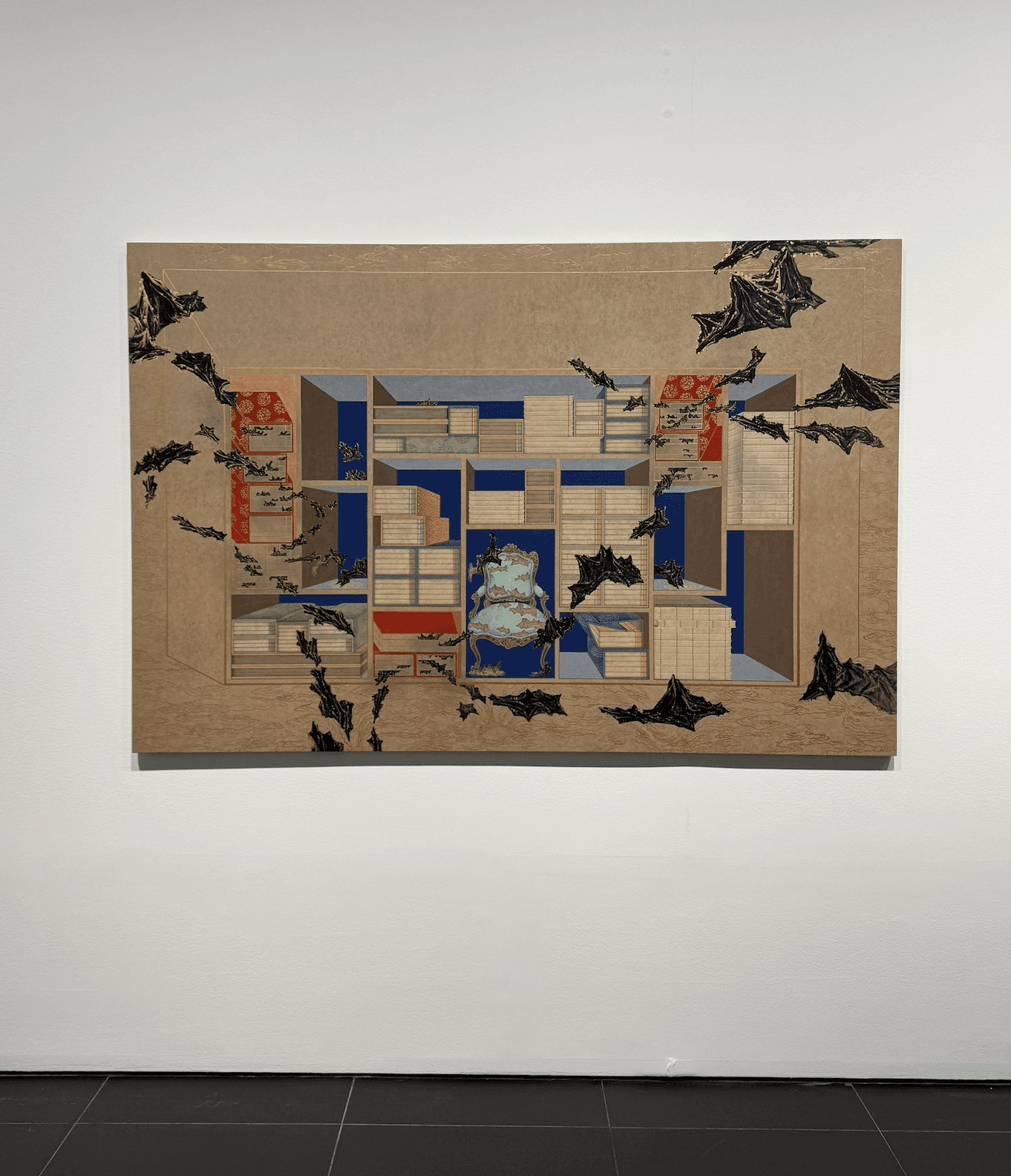 Isamu Noguchi granite sculpture with geometric incision and wooden base, The Noguchi Museum, Astoria New York