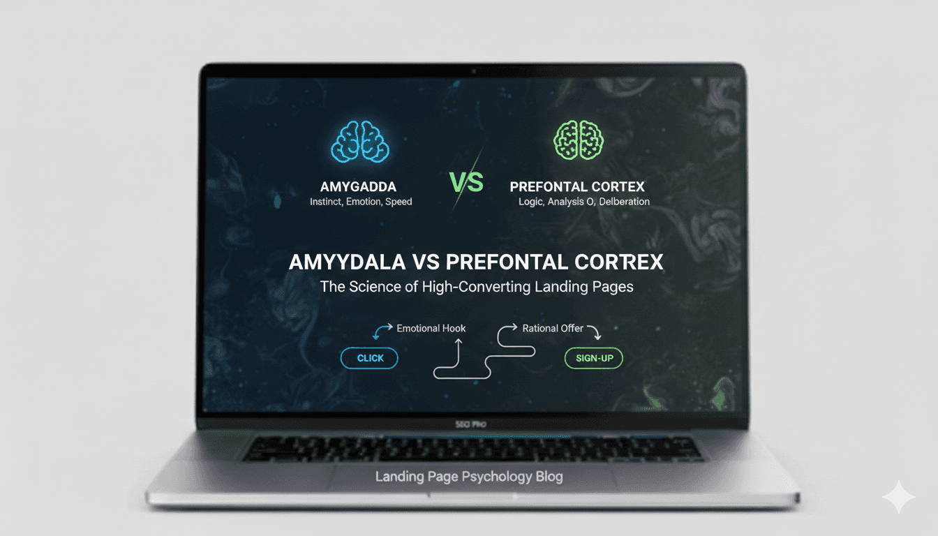 Image showing the role of the amygdala versus the prefrontal cortex in landing page optimisation 